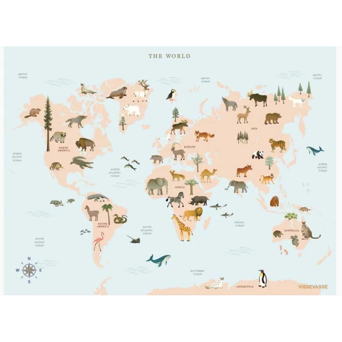 ViSSEVASSE Poster "World Map Animal" 50x70