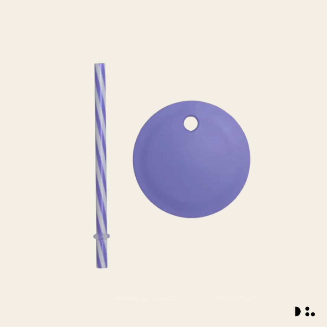 Design Letters: Μωβ καπάκι με καλαμάκι ριγέ, για ποτήρια & κύπελλα Eco Kids