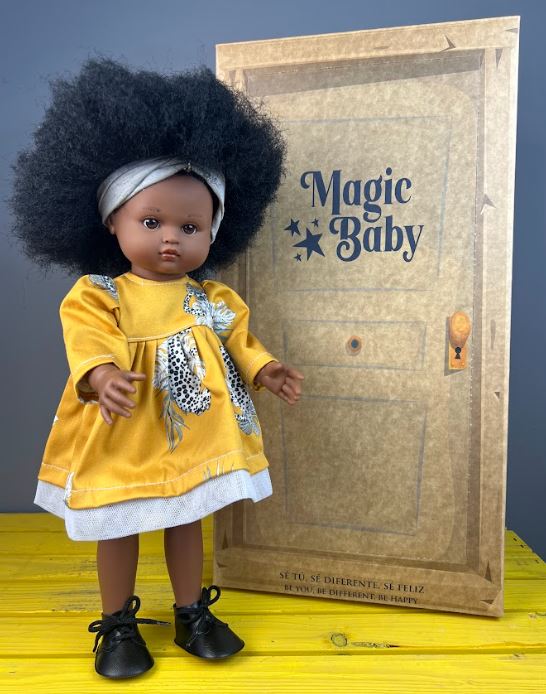 Magic baby: Παιδική Κούκλα Nani Afro με φόρεμα-42εκ.