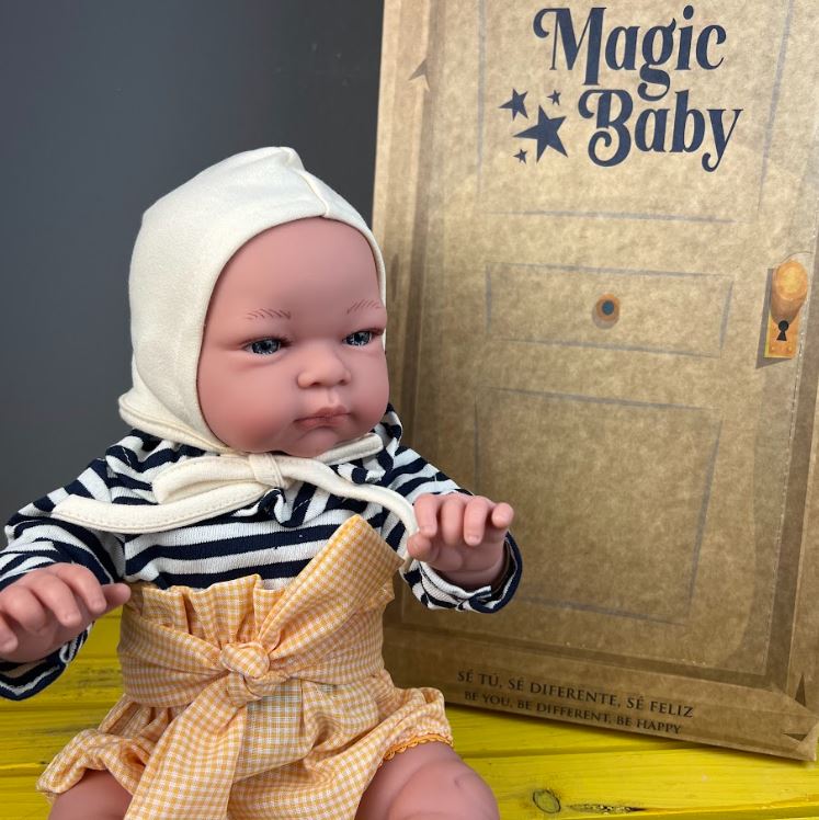 Magic baby Παιδική κούκλα μωρό "Jenny με ριγέ μπλούζα και σκουφάκι"-47εκ.