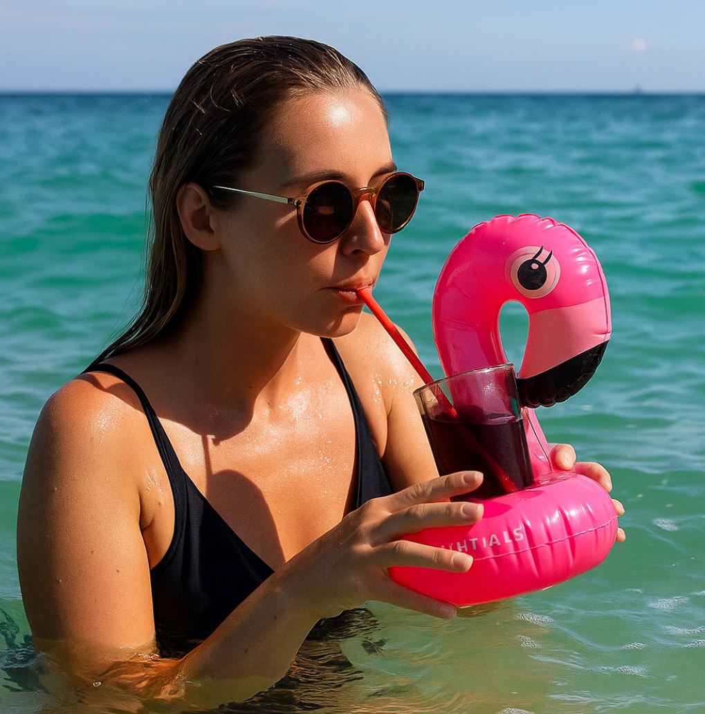 Swim Essentials: Φουσκωτή ποτηροθήκη - "Neon Panterprint Flamingo"