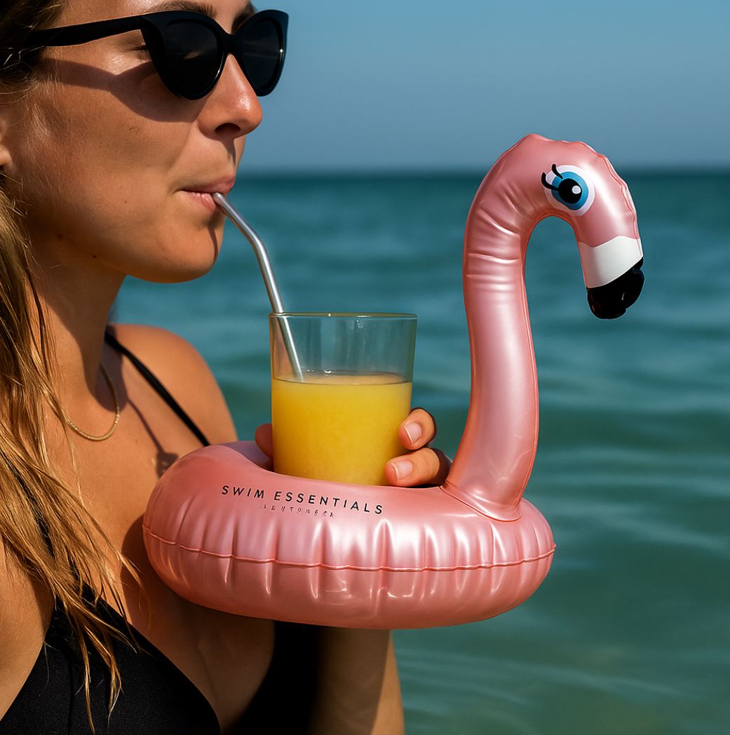 Swim Essentials: Φουσκωτή ποτηροθήκη - "Rose Gold Flamingo"
