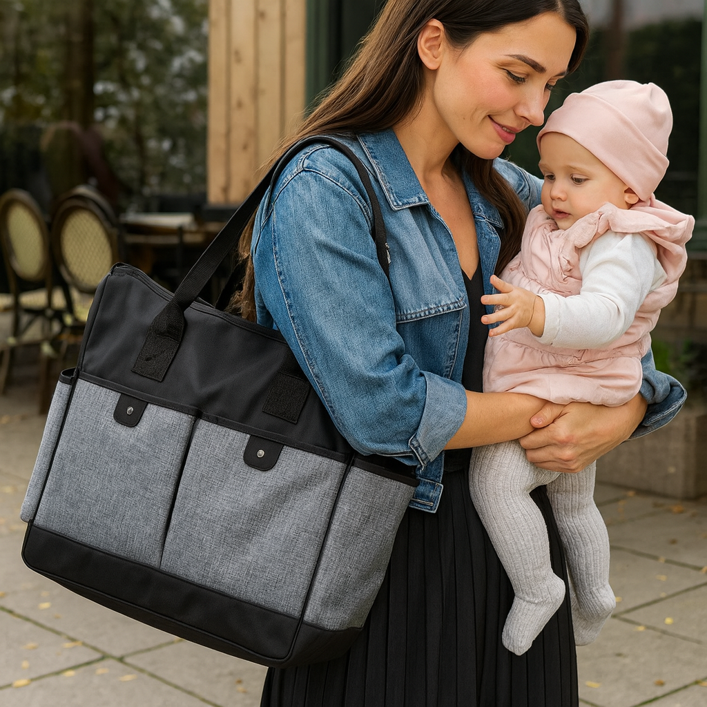 BabyOno: Τσάντα αλλαξιέρα ώμου/χειρός So City - Μαύρη 42x33x14 cm