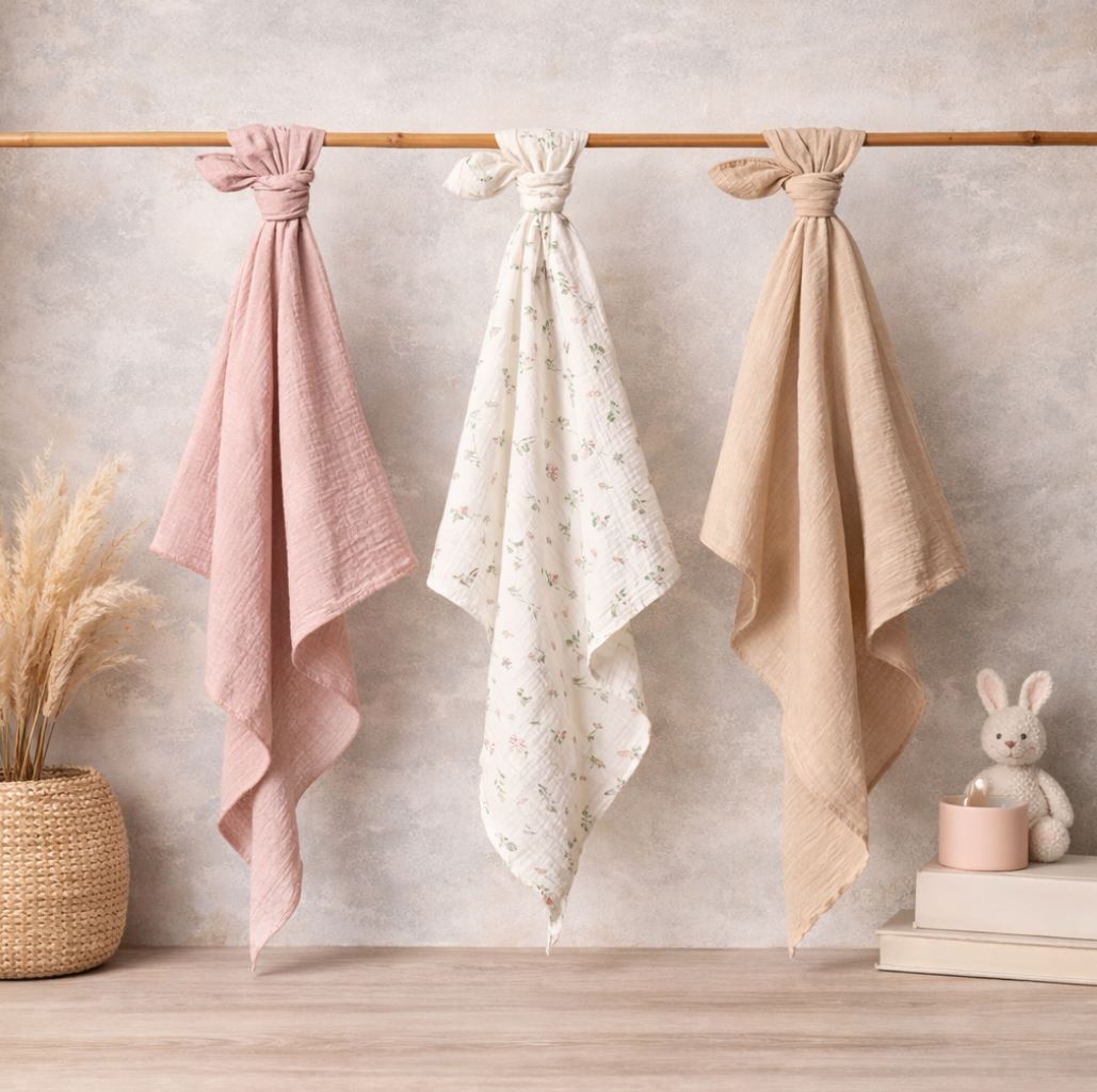 BabyOno: Βαμβακερές μουσελίνες 70x70 cm (Σετ 3 τμχ)