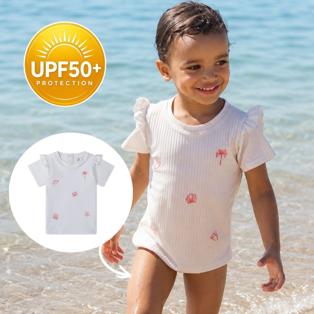 Swim Essentials Παιδικό μαγιό -μπλούζα κοντομάνικη με UPF50+ White Pearl